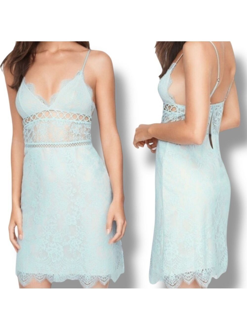 Victoria’s Secret Light Blue Dream Angels Floral Lace Slip Dress – Medium
